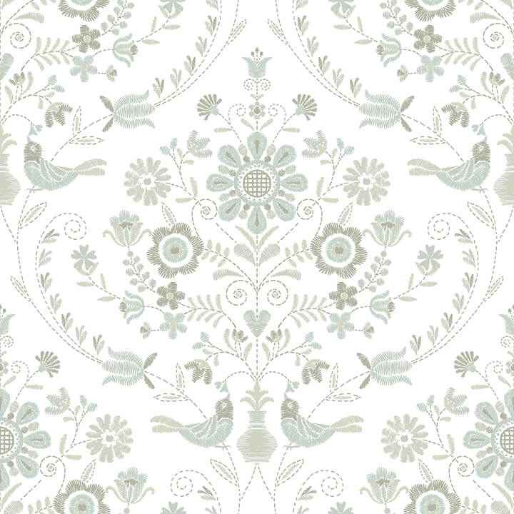 Britt Neutral Embroidered Damask Wallpaper - York Wallcoverings - 4066-26513 - York Wallcoverings Wallpaper