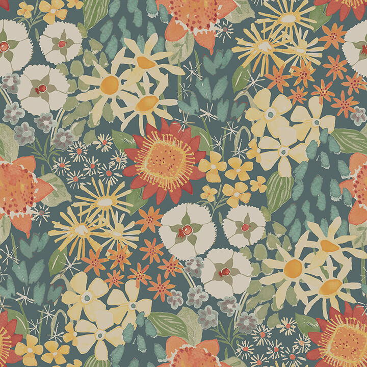 karina-teal-wildflower-garden-wallpaper-york-wallcoverings-4066-26520 - York Wallcoverings Papel pintado