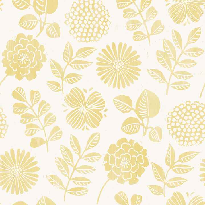 Inge Yellow Floral Block Print Wallpaper - York Wallcoverings - 4066-26530 - York Wallcoverings Wallpaper