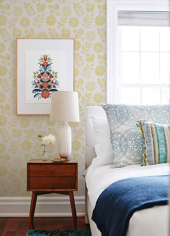 Inge Yellow Floral Block Print Wallpaper - York Wallcoverings - 4066-26530 - York Wallcoverings Wallpaper