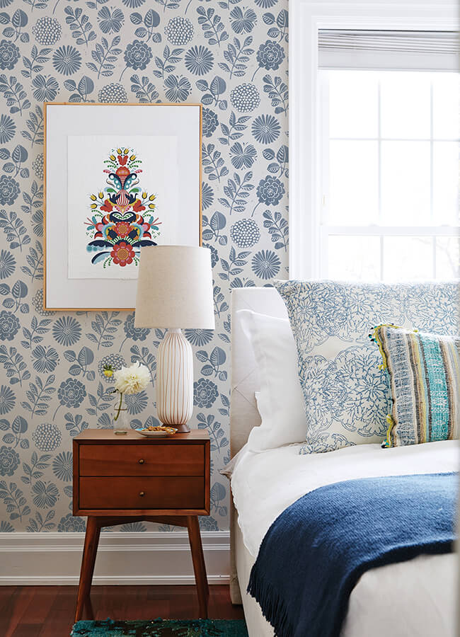 inge-denim-floral-block-print-wallpaper-york-wallcoverings-4066-26532 - York Wallcoverings Papel pintado