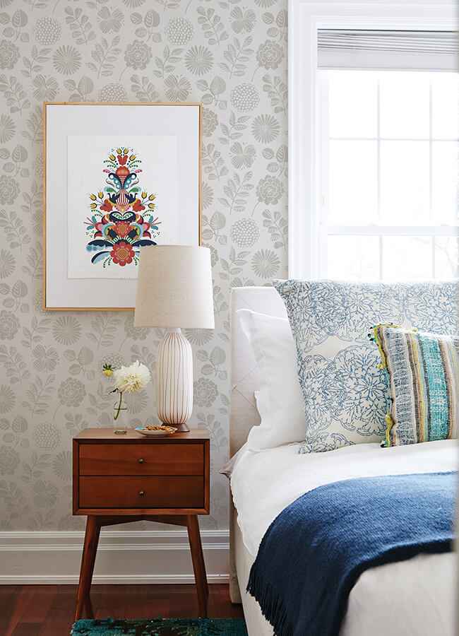 Inge Light Grey Floral Block Print Wallpaper - York Wallcoverings - 4066-26533 - York Wallcoverings Wallpaper