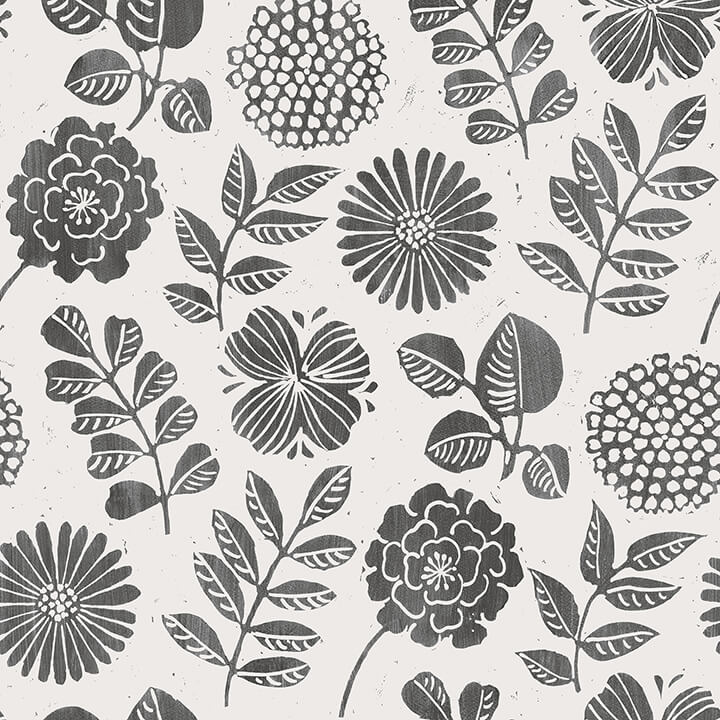 inge-black-floral-block-print-wallpaper-york-wallcoverings-4066-26534 - York Wallcoverings Papel pintado