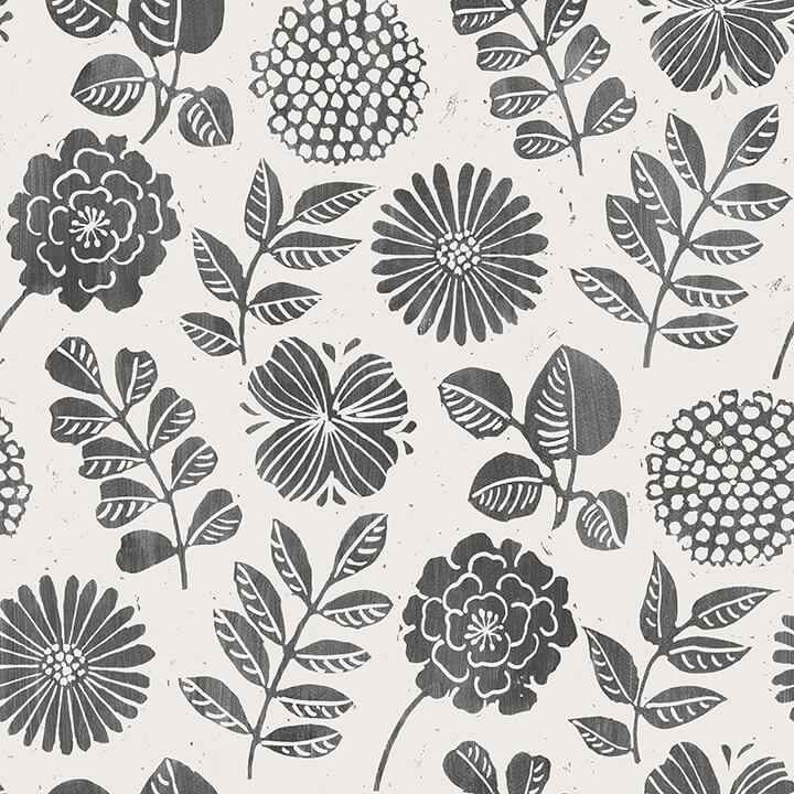 Inge Black Floral Block Print Wallpaper - York Wallcoverings - 4066-26534