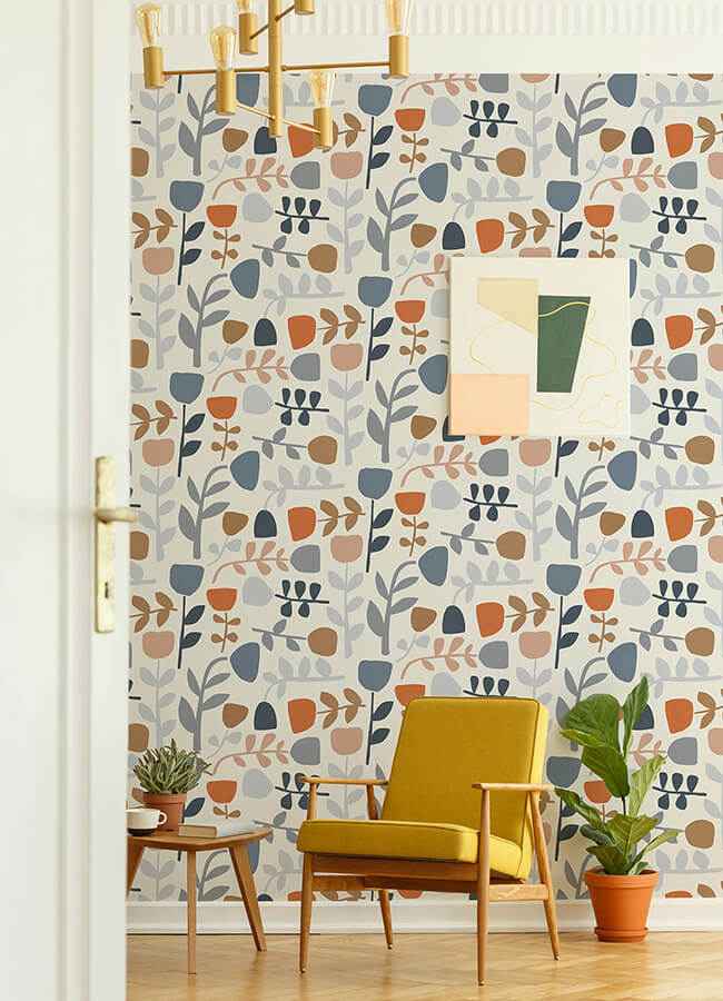 Juni Orange Abstract Tulips Wallpaper - York Wallcoverings - 4066-26535 - York Wallcoverings Wallpaper
