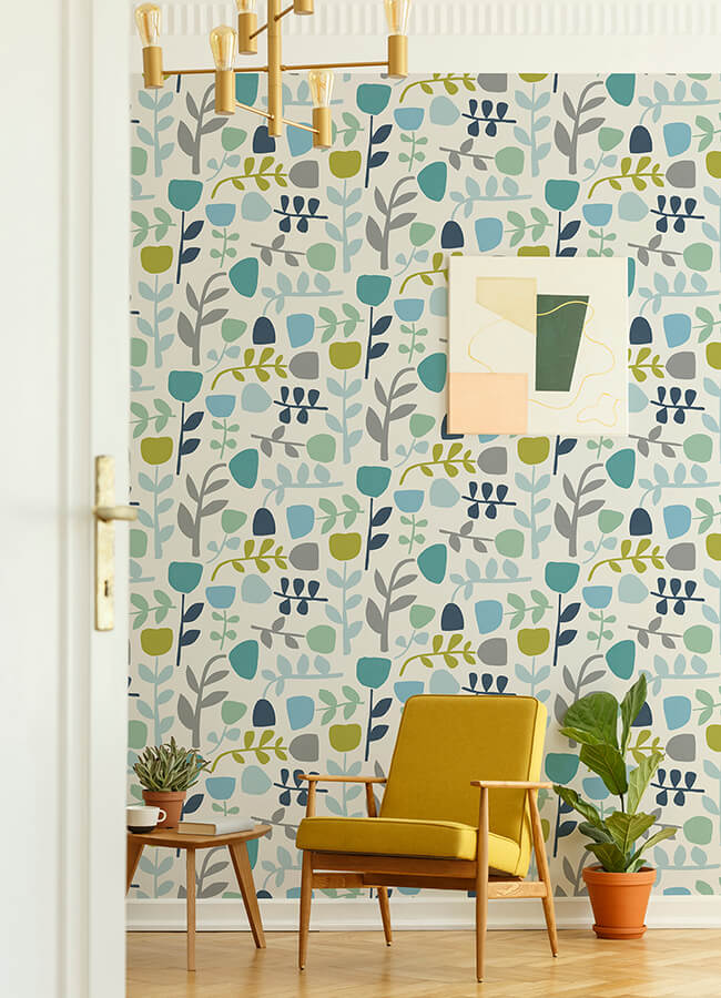 juni-teal-abstract-tulips-wallpaper-york-wallcoverings-4066-26536 - York Wallcoverings Papel pintado