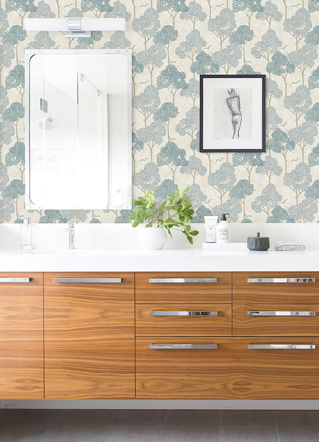 lykke-blue-textured-tree-wallpaper-york-wallcoverings-4066-26540 - York Wallcoverings Papel pintado
