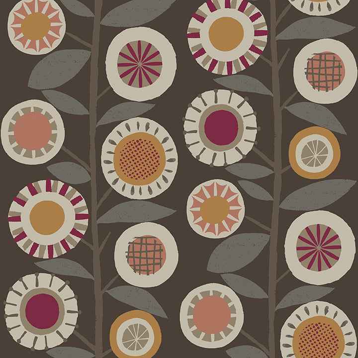 Sisu Raspberry Floral Geometric Wallpaper - York Wallcoverings - 4066-26552 - York Wallcoverings Wallpaper