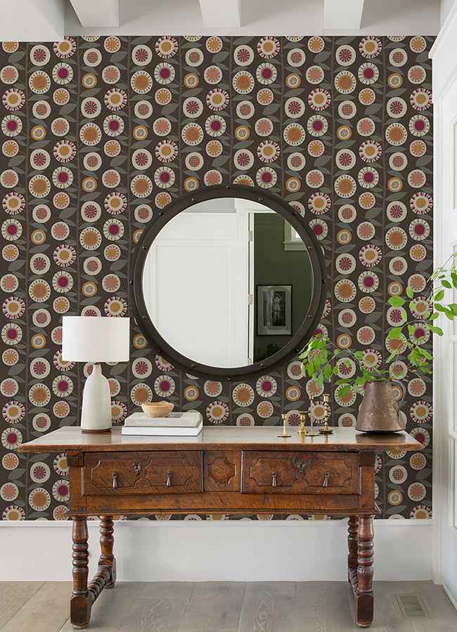 Sisu Raspberry Floral Geometric Wallpaper - York Wallcoverings - 4066-26552 - York Wallcoverings Wallpaper