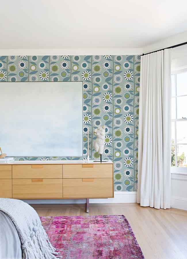 Sisu Light Blue Floral Geometric Wallpaper - York Wallcoverings - 4066-26554 - York Wallcoverings Wallpaper