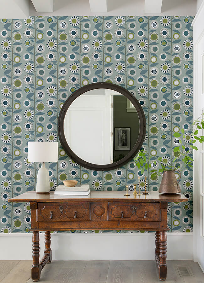 sisu-light-blue-floral-geometric-wallpaper-york-wallcoverings-4066-26554 - York Wallcoverings Papel pintado