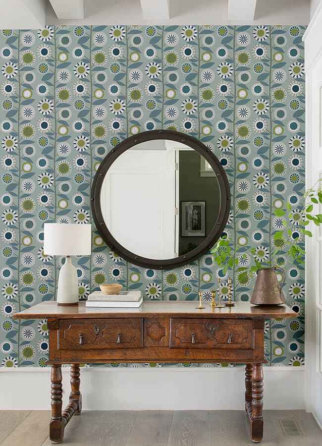 Sisu Light Blue Floral Geometric Wallpaper - York Wallcoverings - 4066-26554 - York Wallcoverings Wallpaper