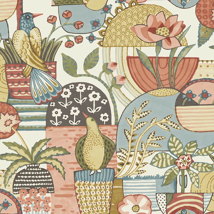 fika-mustard-blissful-birds-blooms-wallpaper-york-wallcoverings-4066-26556 - York Wallcoverings Papel pintado