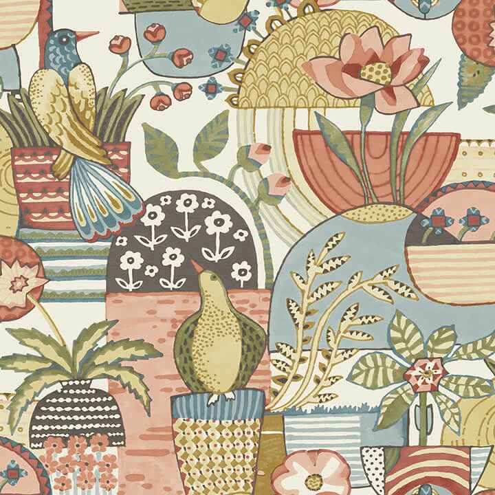 Fika Mustard Blissful Birds & Blooms Wallpaper - York Wallcoverings - 4066-26556 - York Wallcoverings Wallpaper