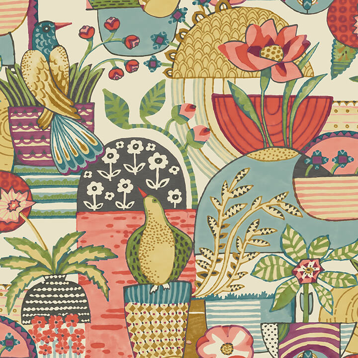 fika-plum-blissful-birds-blooms-wallpaper-york-wallcoverings-4066-26558 - York Wallcoverings Papel pintado