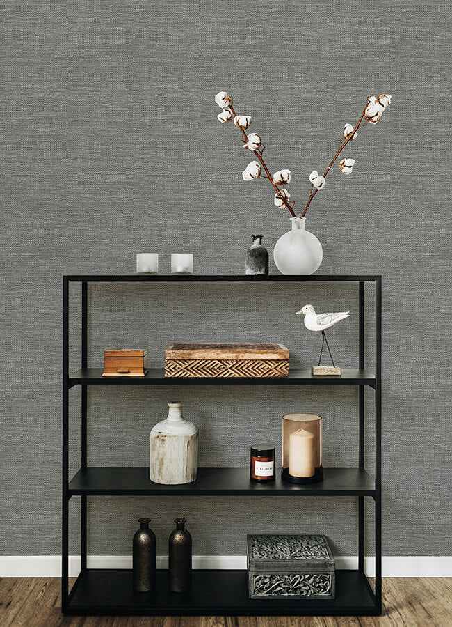 Malin Grey Faux Grasscloth Wallpaper - York Wallcoverings - 4066-26560 - York Wallcoverings Wallpaper