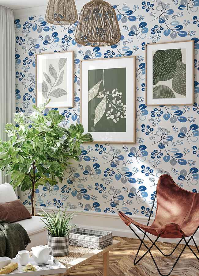 Jonah Blue Leaf Trail Wallpaper - York Wallcoverings - 4066-26566 - York Wallcoverings Wallpaper