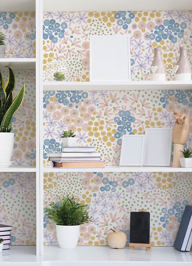floral-bunch-multi-bright-peel-and-stick-wallpaper-york-wallcoverings-nus4847 - York Wallcoverings Wallpaper