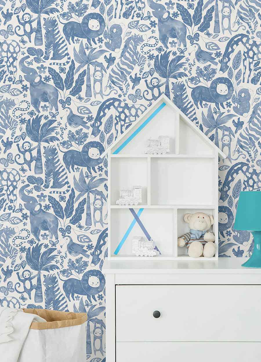 Sweet Safari Blue Peel and Stick Wallpaper - York Wallcoverings - NUS4850 - York Wallcoverings Wallpaper