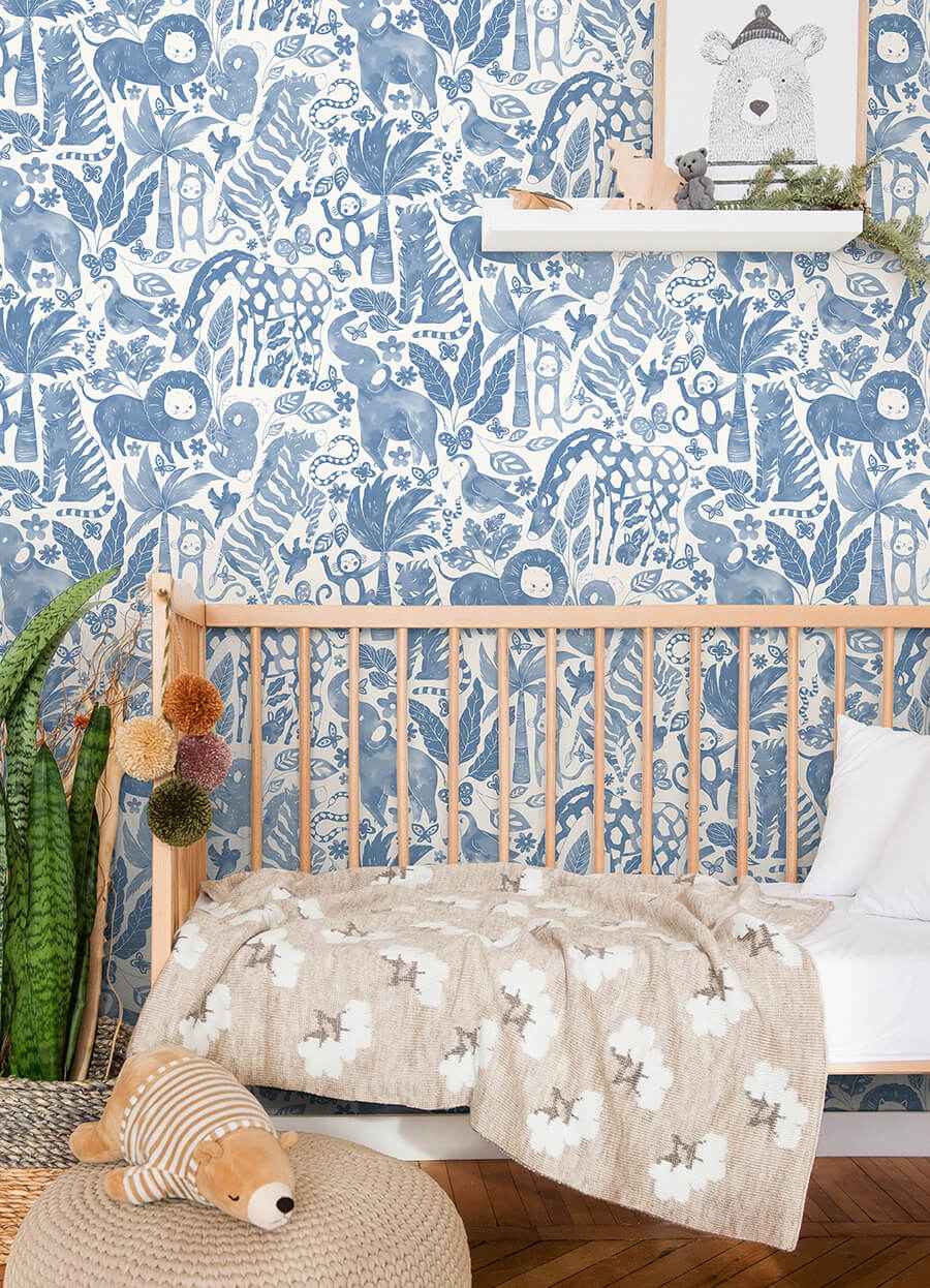 Sweet Safari Blue Peel and Stick Wallpaper - York Wallcoverings - NUS4850 - York Wallcoverings Wallpaper