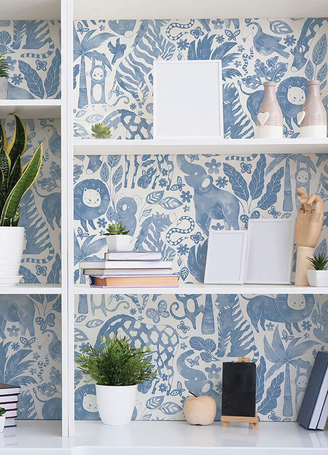 sweet-safari-blue-peel-and-stick-wallpaper-york-wallcoverings-nus4850 - York Wallcoverings Wallpaper