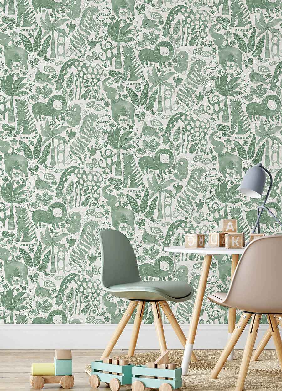 Sweet Safari Green Peel and Stick Wallpaper - York Wallcoverings - NUS4851 - York Wallcoverings Wallpaper