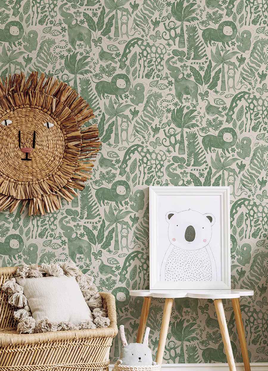 Sweet Safari Green Peel and Stick Wallpaper - York Wallcoverings - NUS4851 - York Wallcoverings Wallpaper