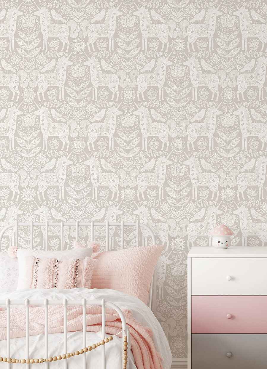 Unicorn Stamp Taupe Peel and Stick Wallpaper - York Wallcoverings - NUS4856 - York Wallcoverings Wallpaper