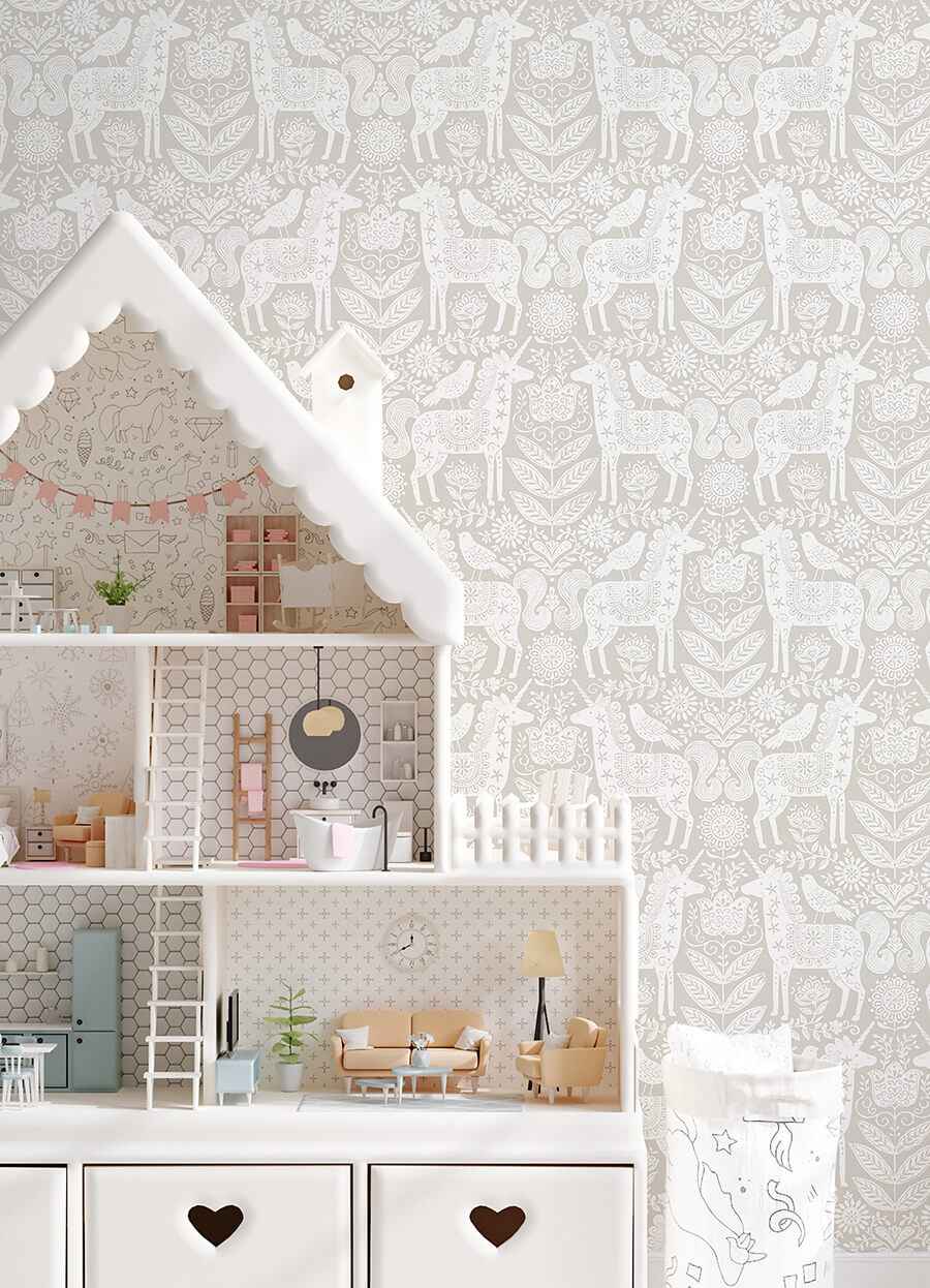 Unicorn Stamp Taupe Peel and Stick Wallpaper - York Wallcoverings - NUS4856 - York Wallcoverings Wallpaper