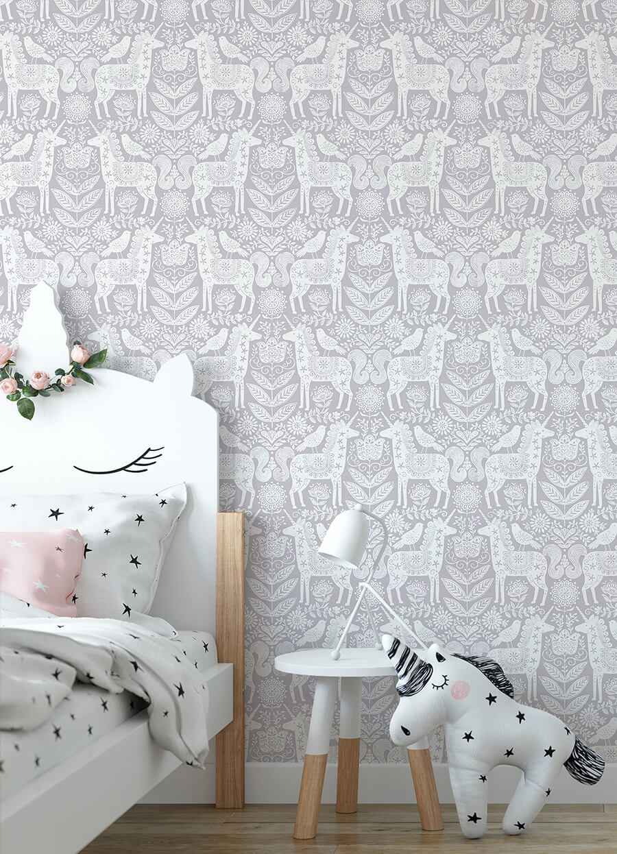 Unicorn Stamp Purple Peel and Stick Wallpaper - York Wallcoverings - NUS4857 - York Wallcoverings Wallpaper