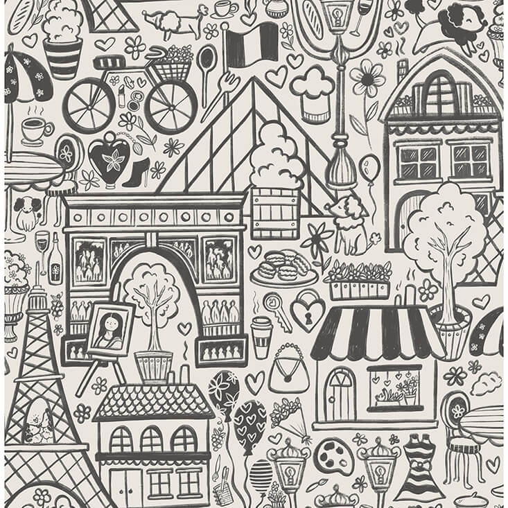 Oui Paris Charcoal Peel and Stick Wallpaper - York Wallcoverings - NUS4859 - York Wallcoverings Wallpaper