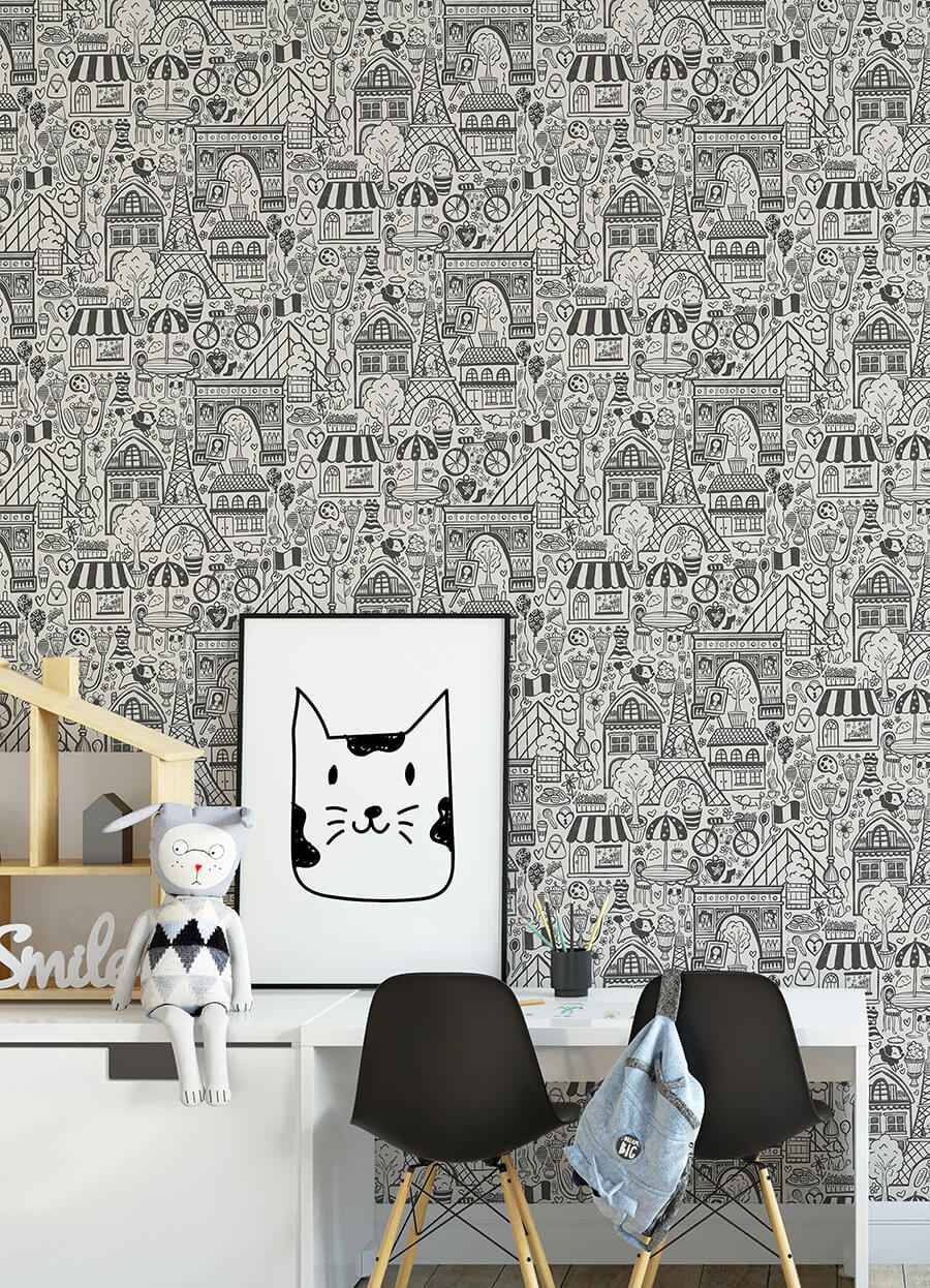 Oui Paris Charcoal Peel and Stick Wallpaper - York Wallcoverings - NUS4859 - York Wallcoverings Wallpaper