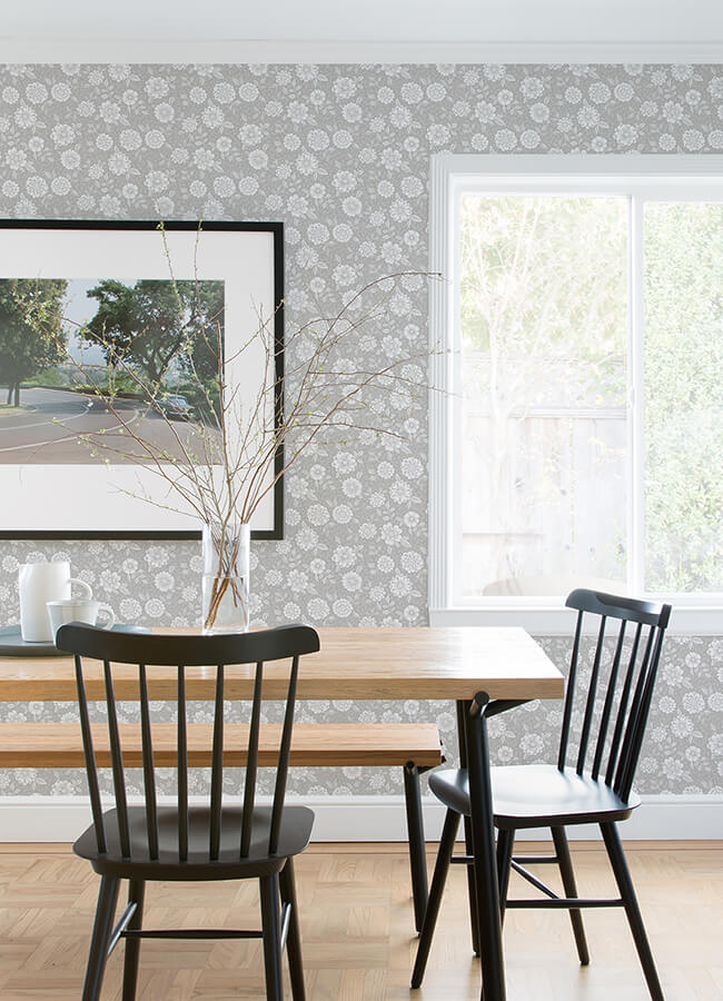 lizette-grey-charming-floral-wallpaper-york-wallcoverings-4080-15909 - York Wallcoverings Wallpaper