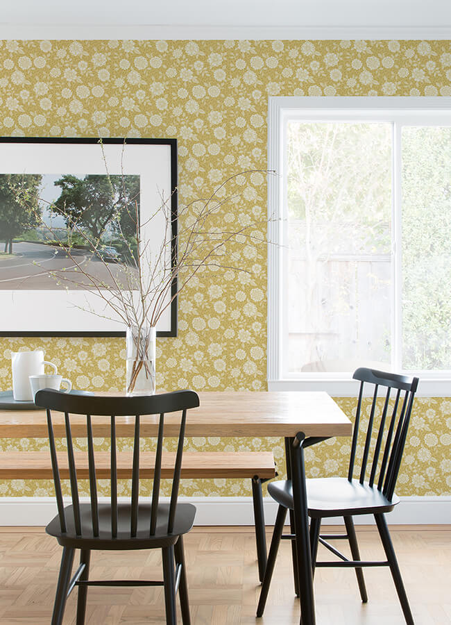 lizette-mustard-charming-floral-wallpaper-york-wallcoverings-4080-15910 - York Wallcoverings Wallpaper