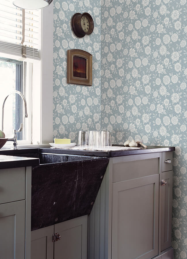 lizette-light-blue-charming-floral-wallpaper-york-wallcoverings-4080-15912 - York Wallcoverings Wallpaper
