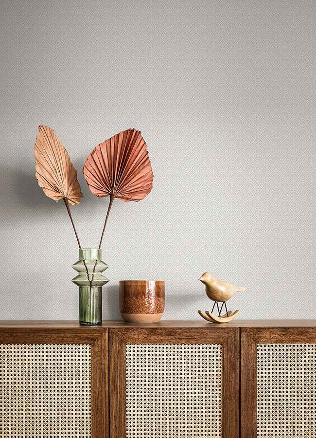 Athena Light Grey Scalloped Botanical Wallpaper - York Wallcoverings - 4080-15914 - York Wallcoverings Wallpaper