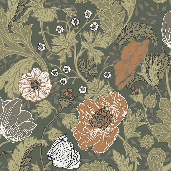 anemone-green-floral-wallpaper-york-wallcoverings-4080-44104 - York Wallcoverings Wallpaper