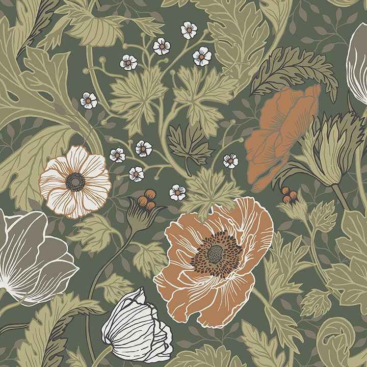Anemone Green Floral Wallpaper - York Wallcoverings - 4080-44104 - York Wallcoverings Wallpaper