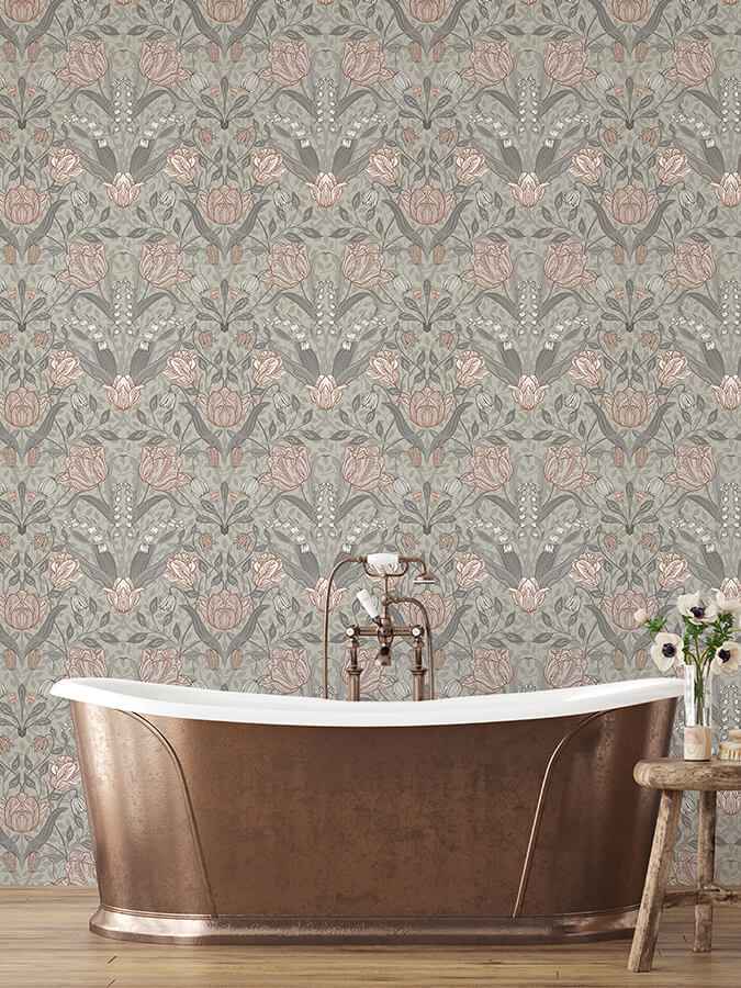 Filippa Grey Tulip Wallpaper - York Wallcoverings - 4080-44105 - York Wallcoverings Wallpaper