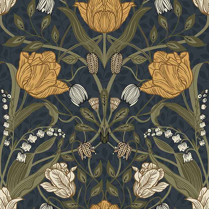 Filippa Navy Tulip Wallpaper - York Wallcoverings - 4080-44106