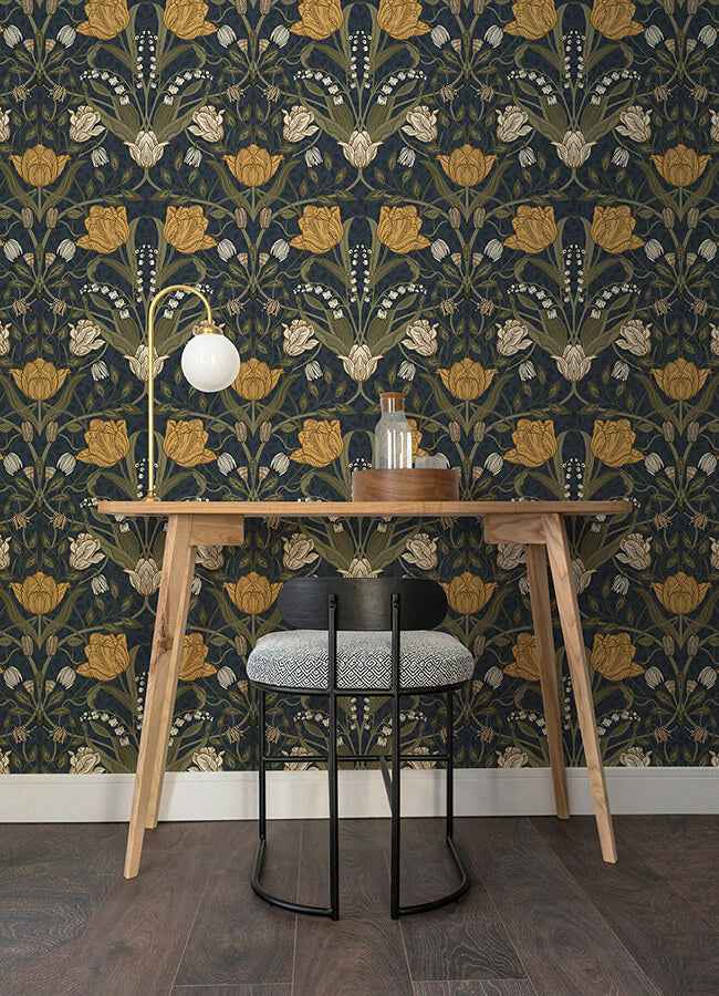 Filippa Navy Tulip Wallpaper - York Wallcoverings - 4080-44106 - York Wallcoverings Wallpaper
