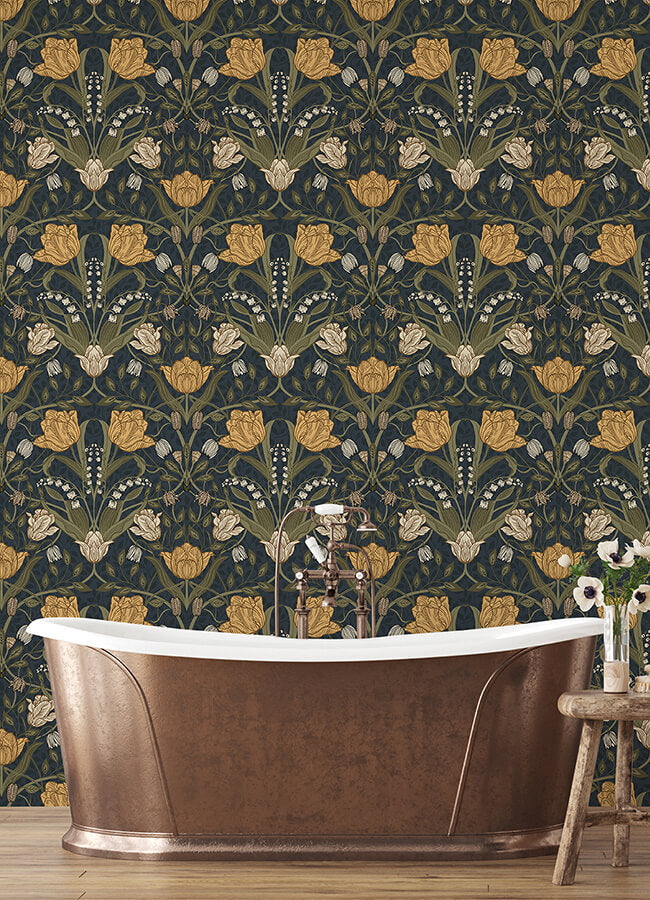 filippa-navy-tulip-wallpaper-york-wallcoverings-4080-44106 - York Wallcoverings Wallpaper