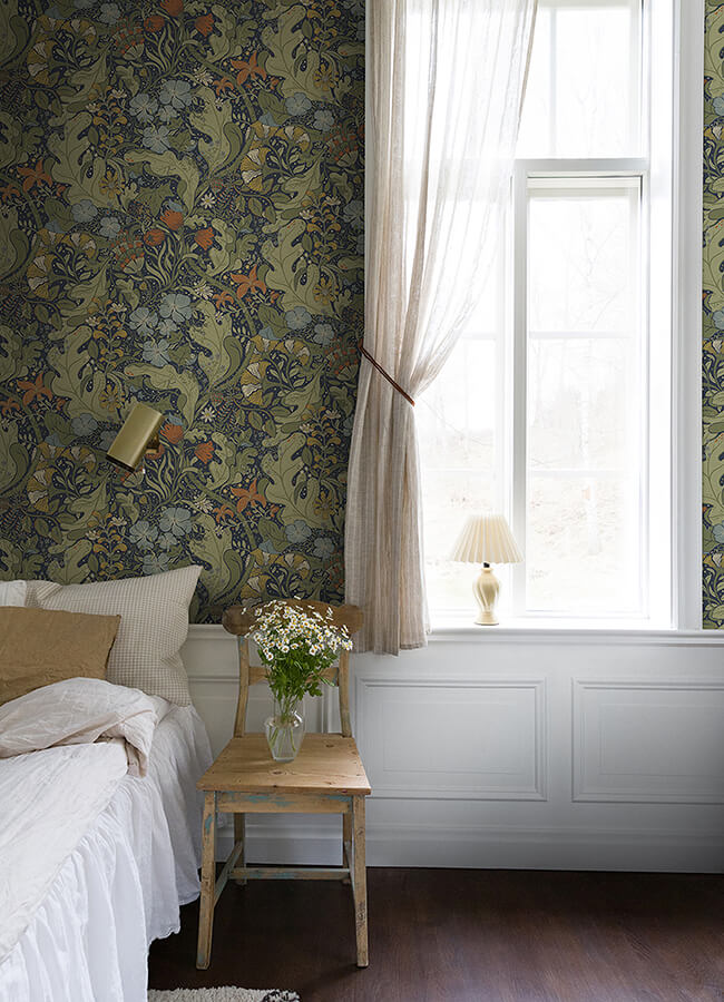 elise-indigo-nouveau-gardens-wallpaper-york-wallcoverings-4080-83102 - York Wallcoverings Wallpaper