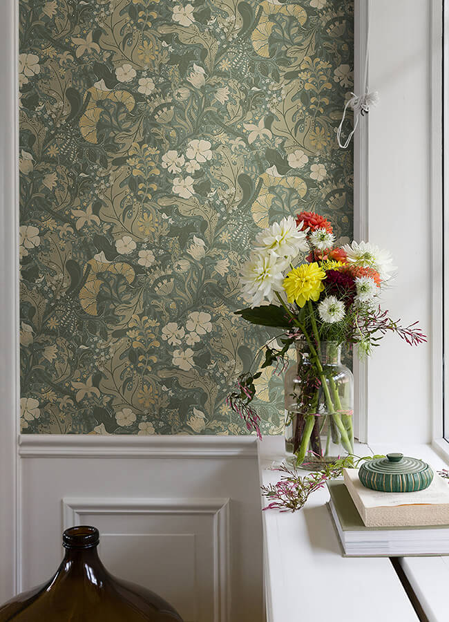 elise-sea-green-nouveau-gardens-wallpaper-york-wallcoverings-4080-83104 - York Wallcoverings Wallpaper