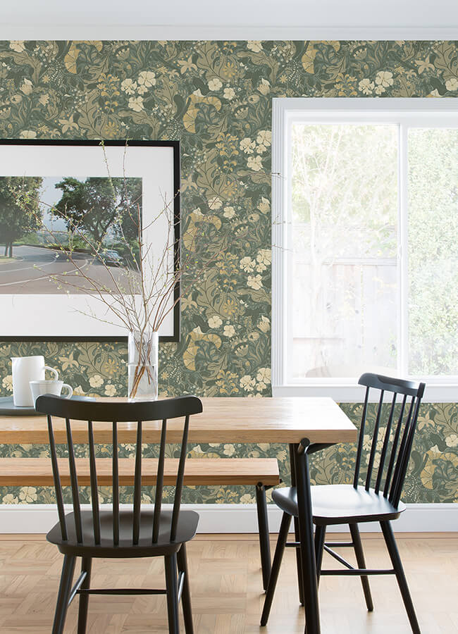 elise-sea-green-nouveau-gardens-wallpaper-york-wallcoverings-4080-83104 - York Wallcoverings Wallpaper