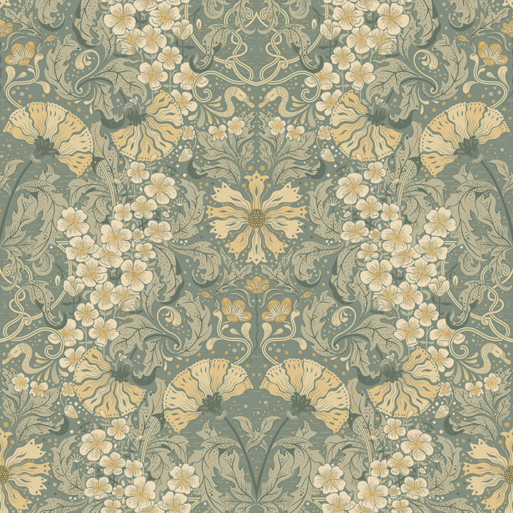 ojvind-sea-green-floral-ogee-wallpaper-york-wallcoverings-4080-83113 - York Wallcoverings Wallpaper
