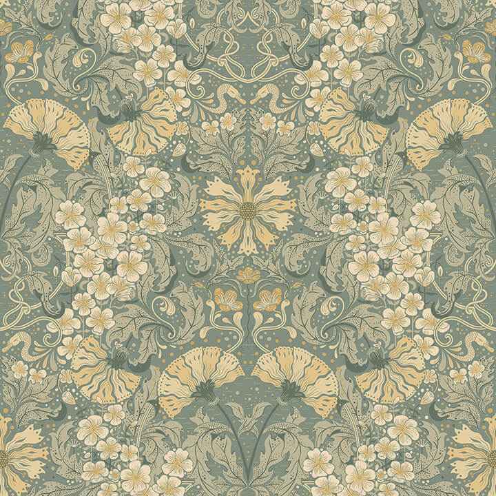 Ojvind Sea Green Floral Ogee Wallpaper - York Wallcoverings - 4080-83113 - York Wallcoverings Wallpaper