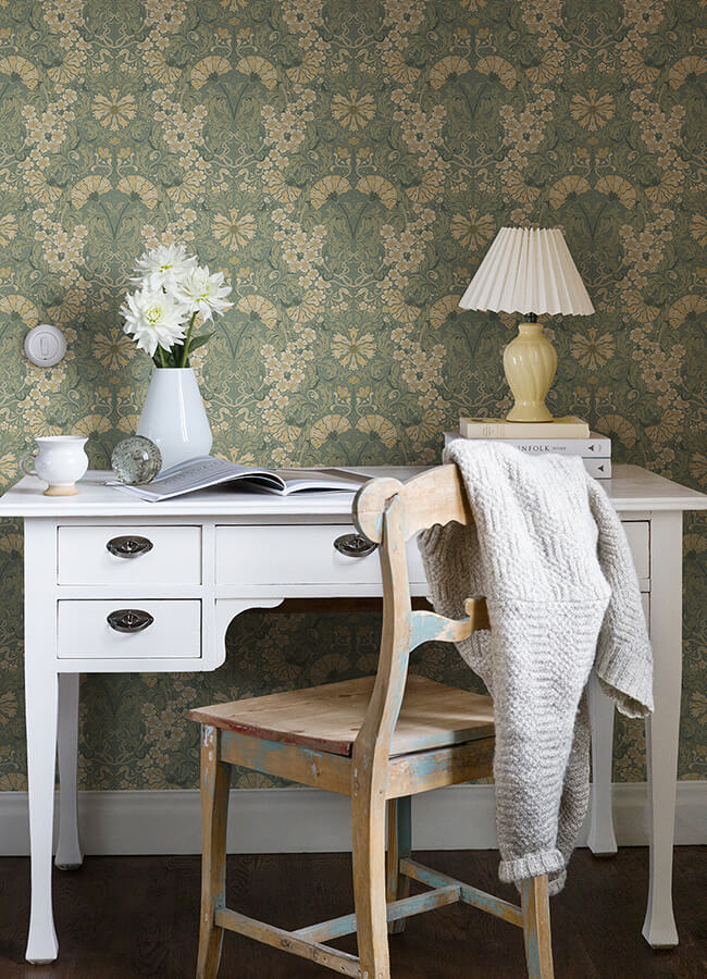 ojvind-sea-green-floral-ogee-wallpaper-york-wallcoverings-4080-83113 - York Wallcoverings Wallpaper