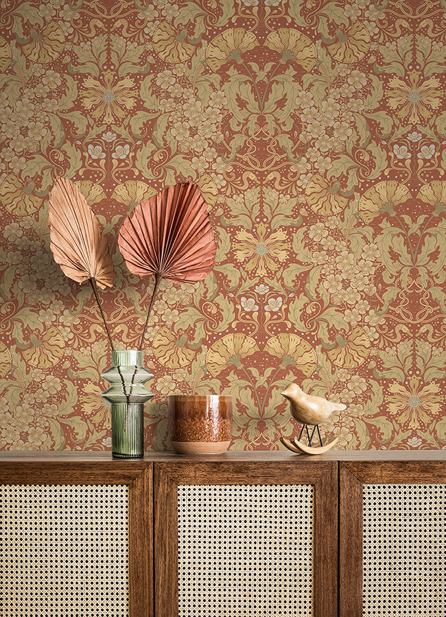 ojvind-rust-floral-ogee-wallpaper-york-wallcoverings-4080-83114 - York Wallcoverings Wallpaper