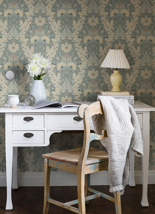 ojvind-light-blue-floral-ogee-wallpaper-york-wallcoverings-4080-83115 - York Wallcoverings Wallpaper